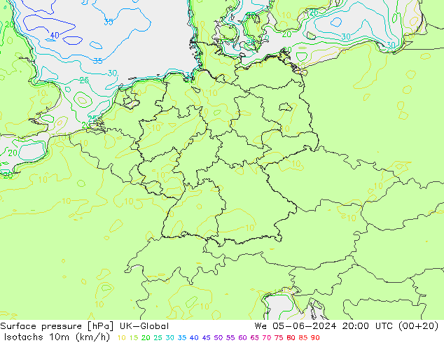 Eşrüzgar Hızları (km/sa) UK-Global Çar 05.06.2024 20 UTC