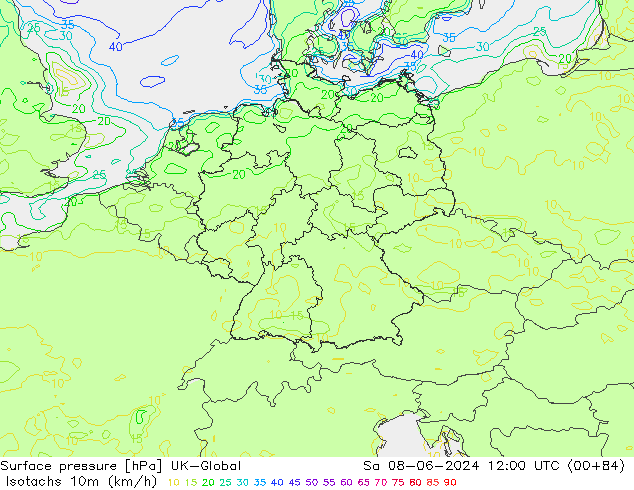 Isotachs (kph) UK-Global  08.06.2024 12 UTC