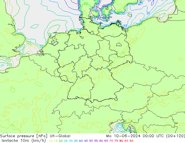 Isotachs (kph) UK-Global Mo 10.06.2024 00 UTC