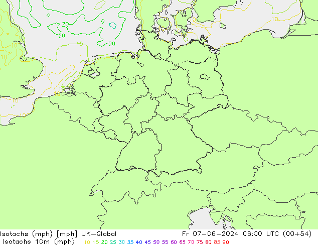 Isotachen (mph) UK-Global vr 07.06.2024 06 UTC