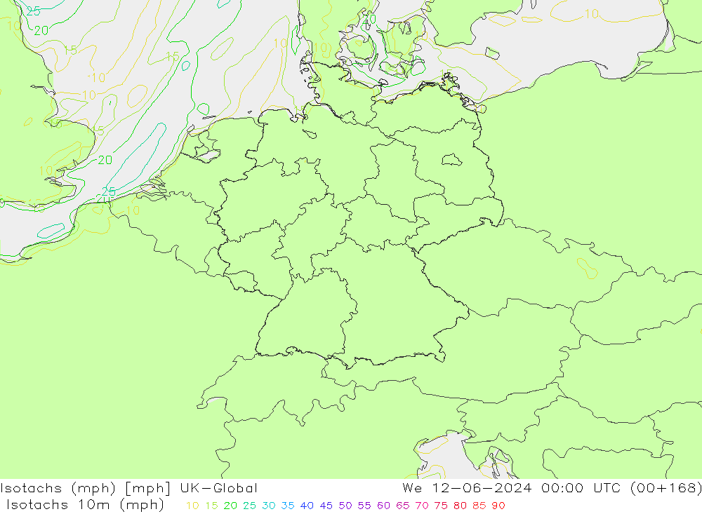 Eşrüzgar Hızları mph UK-Global Çar 12.06.2024 00 UTC