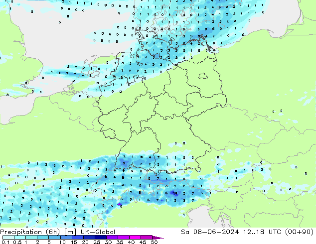 Precipitation (6h) UK-Global Sa 08.06.2024 18 UTC