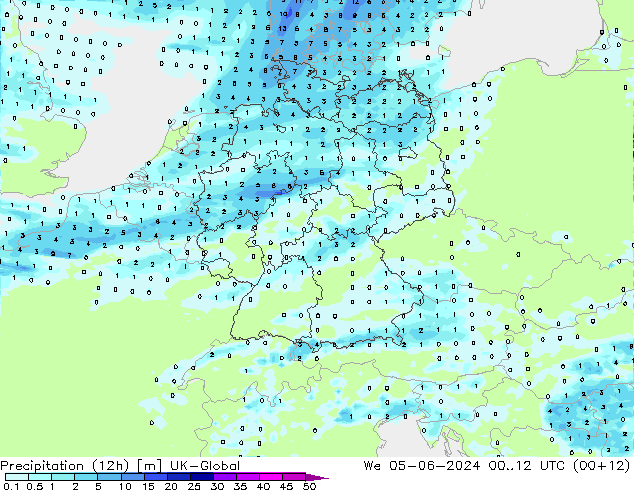 Precipitation (12h) UK-Global We 05.06.2024 12 UTC