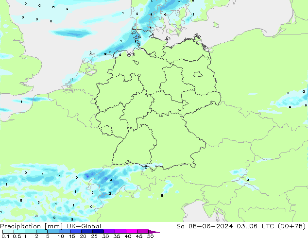 Neerslag UK-Global za 08.06.2024 06 UTC