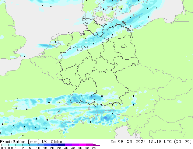 Précipitation UK-Global sam 08.06.2024 18 UTC