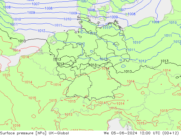 Atmosférický tlak UK-Global St 05.06.2024 12 UTC