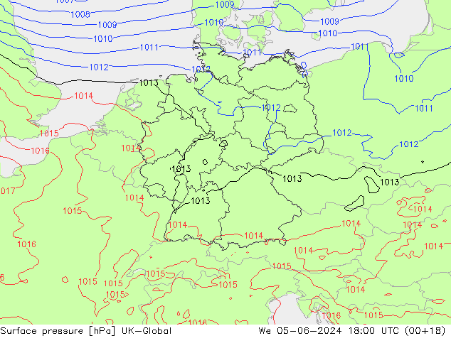 Pressione al suolo UK-Global mer 05.06.2024 18 UTC