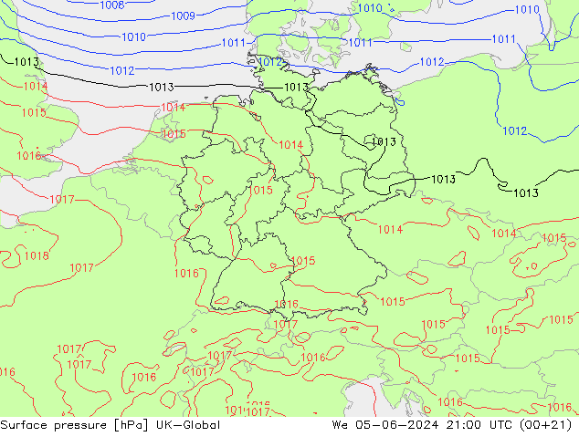 Atmosférický tlak UK-Global St 05.06.2024 21 UTC