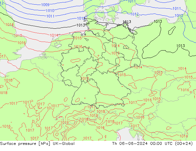 Presión superficial UK-Global jue 06.06.2024 00 UTC