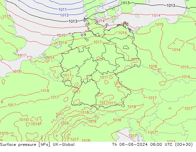 Surface pressure UK-Global Th 06.06.2024 06 UTC