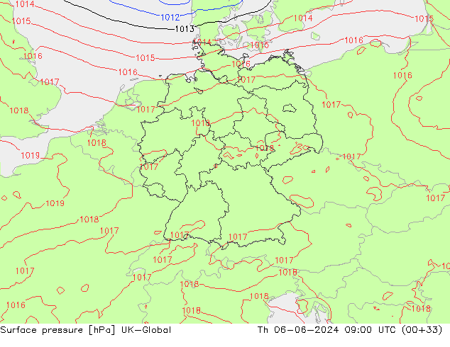 Surface pressure UK-Global Th 06.06.2024 09 UTC