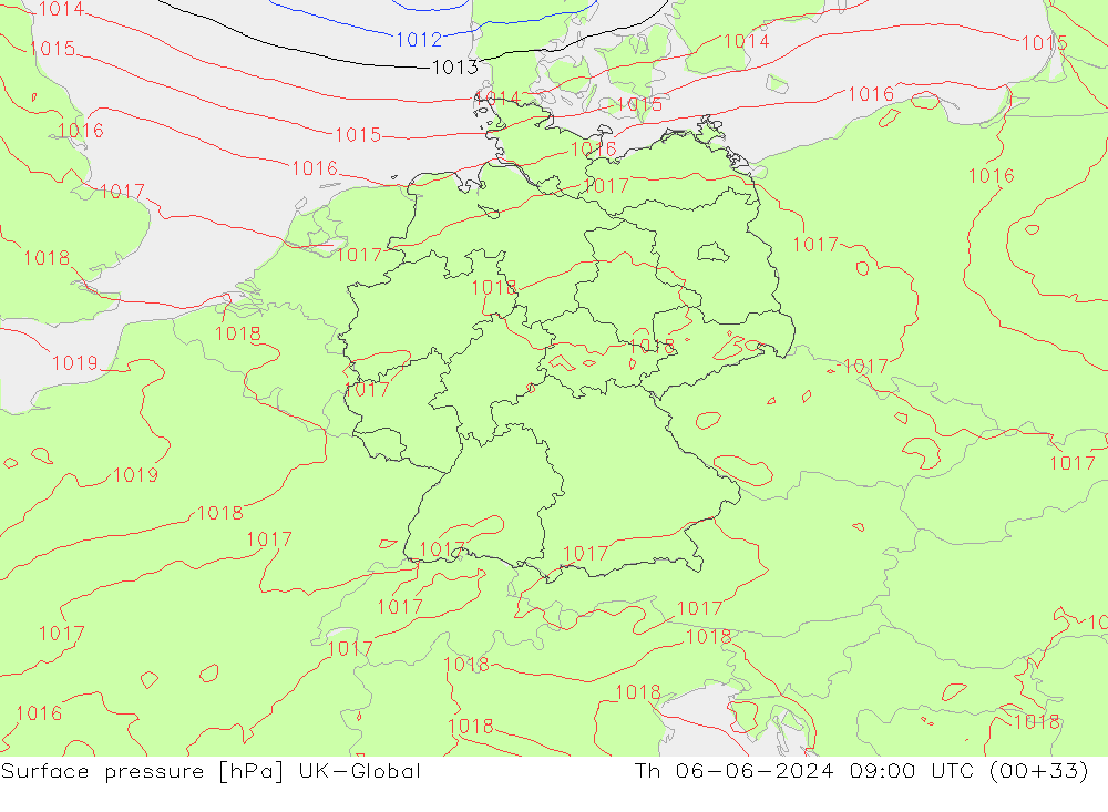Surface pressure UK-Global Th 06.06.2024 09 UTC