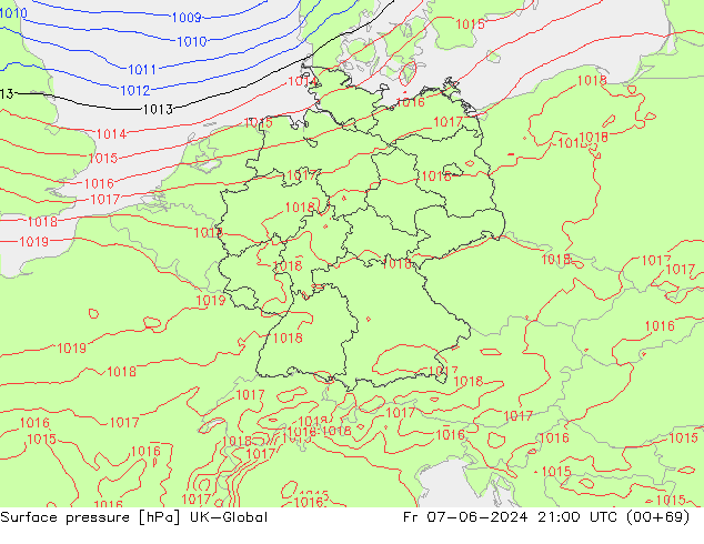 Surface pressure UK-Global Fr 07.06.2024 21 UTC