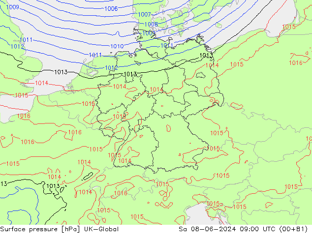приземное давление UK-Global сб 08.06.2024 09 UTC