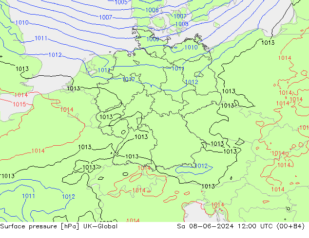 Surface pressure UK-Global Sa 08.06.2024 12 UTC