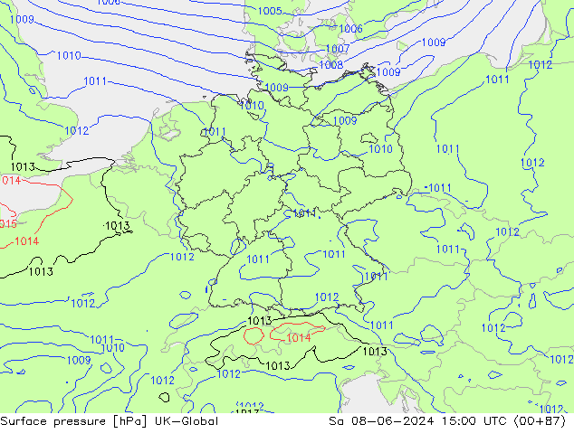 Luchtdruk (Grond) UK-Global za 08.06.2024 15 UTC