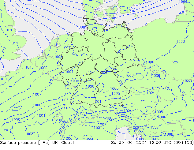 Presión superficial UK-Global dom 09.06.2024 12 UTC