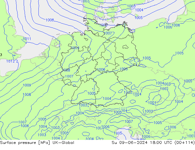 Atmosférický tlak UK-Global Ne 09.06.2024 18 UTC