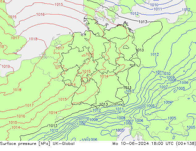 Surface pressure UK-Global Mo 10.06.2024 18 UTC