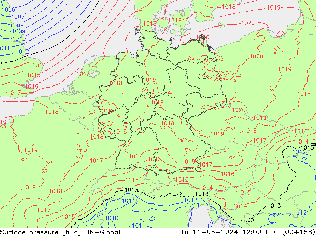 Pressione al suolo UK-Global mar 11.06.2024 12 UTC