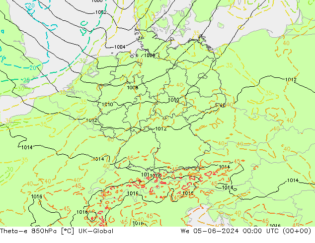 Theta-e 850hPa UK-Global We 05.06.2024 00 UTC