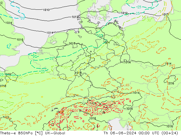 Theta-e 850гПа UK-Global чт 06.06.2024 00 UTC