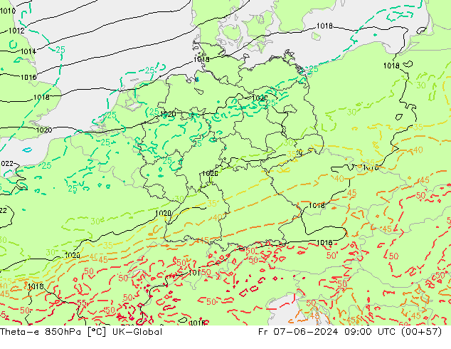 Theta-e 850hPa UK-Global pt. 07.06.2024 09 UTC