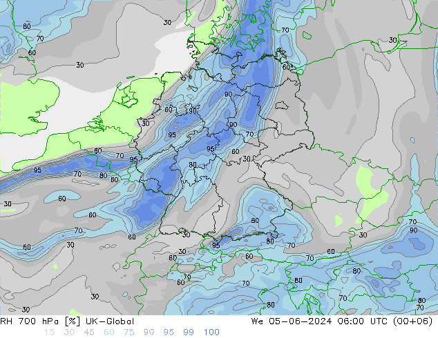 RH 700 hPa UK-Global We 05.06.2024 06 UTC