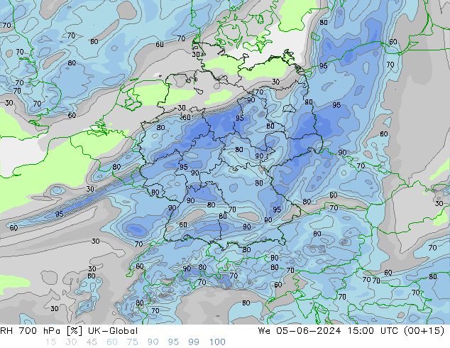 Humedad rel. 700hPa UK-Global mié 05.06.2024 15 UTC