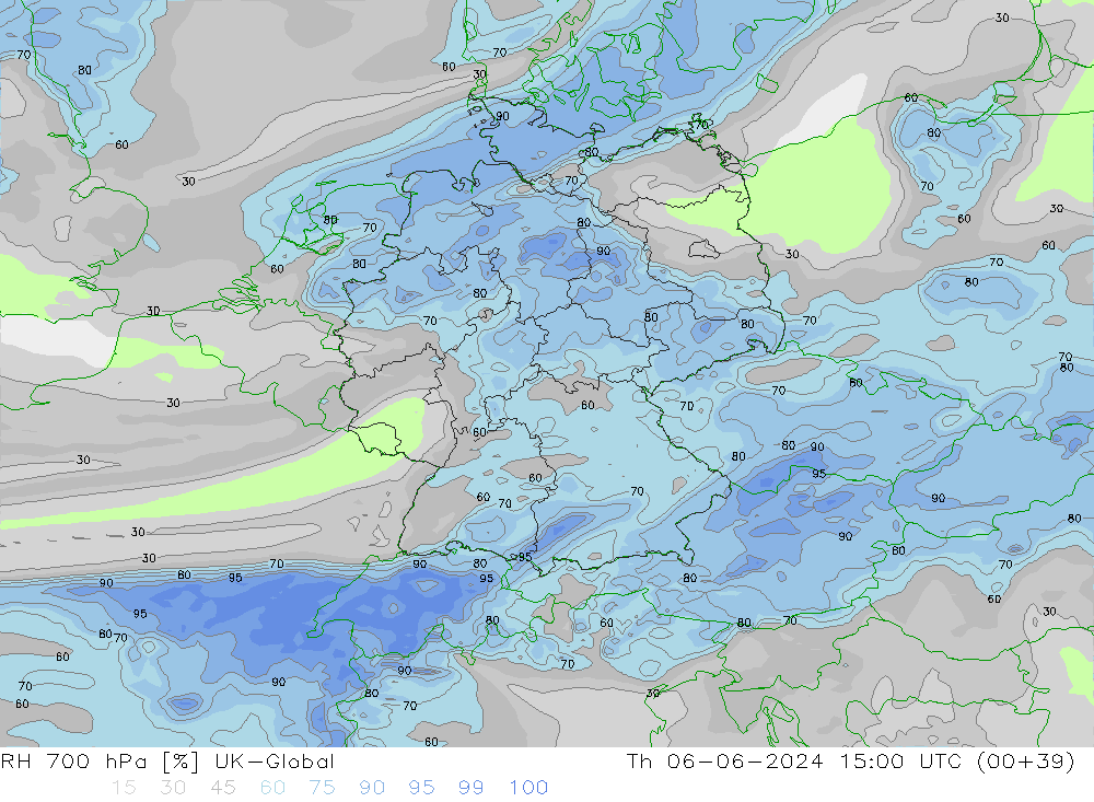 Humidité rel. 700 hPa UK-Global jeu 06.06.2024 15 UTC