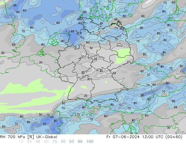 RH 700 hPa UK-Global Fr 07.06.2024 12 UTC