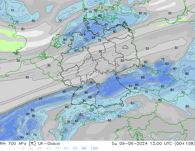 RH 700 hPa UK-Global Ne 09.06.2024 12 UTC