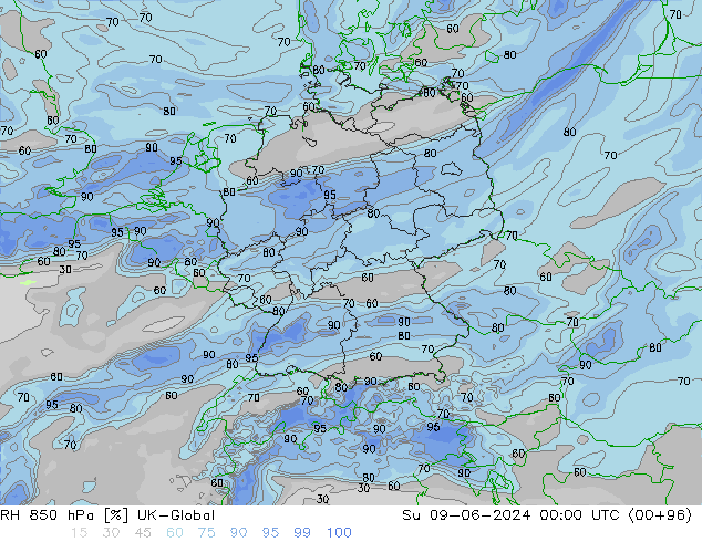 RH 850 hPa UK-Global So 09.06.2024 00 UTC