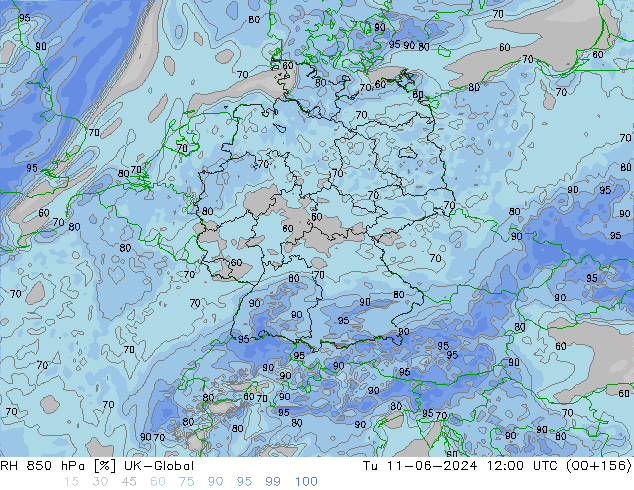 RH 850 hPa UK-Global Ter 11.06.2024 12 UTC