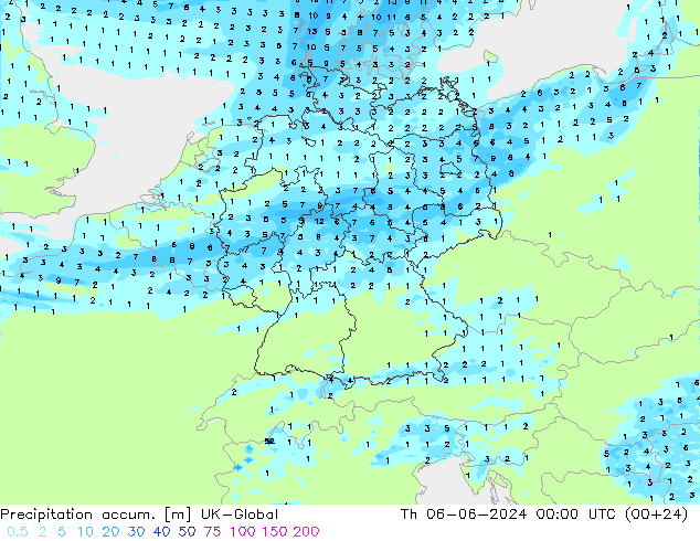 Totale neerslag UK-Global do 06.06.2024 00 UTC