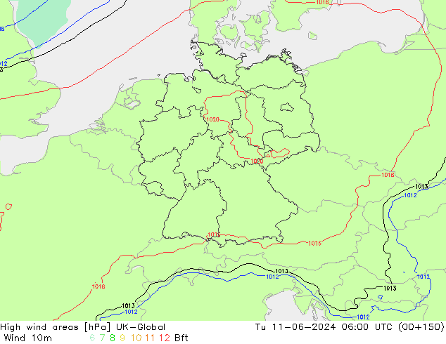 High wind areas UK-Global вт 11.06.2024 06 UTC
