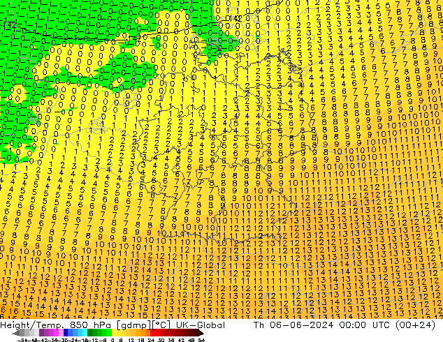 Yükseklik/Sıc. 850 hPa UK-Global Per 06.06.2024 00 UTC