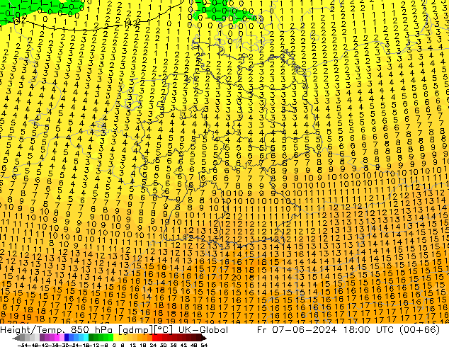 Geop./Temp. 850 hPa UK-Global vie 07.06.2024 18 UTC