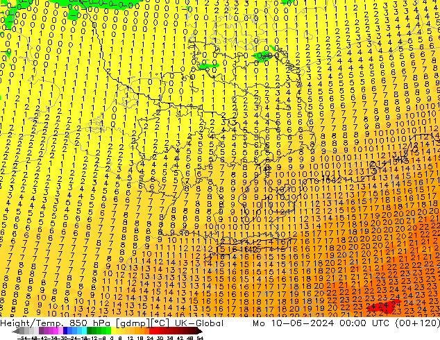 Géop./Temp. 850 hPa UK-Global lun 10.06.2024 00 UTC