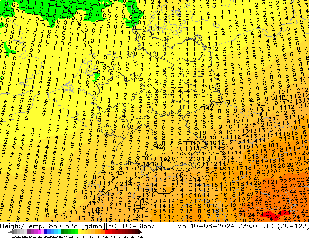 Height/Temp. 850 hPa UK-Global Mo 10.06.2024 03 UTC