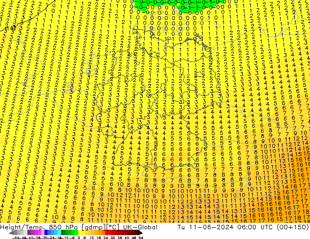 Height/Temp. 850 hPa UK-Global Ter 11.06.2024 06 UTC