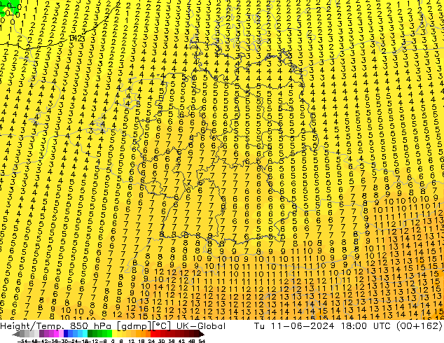 Hoogte/Temp. 850 hPa UK-Global di 11.06.2024 18 UTC