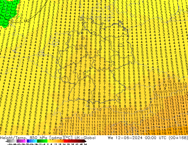 Height/Temp. 850 hPa UK-Global We 12.06.2024 00 UTC