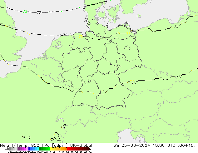 Height/Temp. 950 hPa UK-Global We 05.06.2024 18 UTC