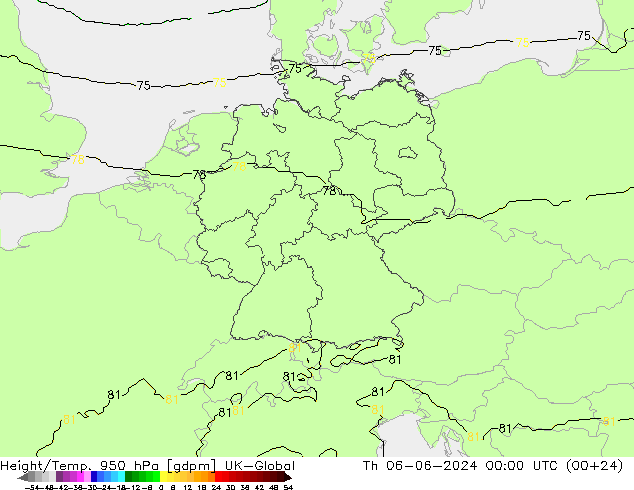 Height/Temp. 950 гПа UK-Global чт 06.06.2024 00 UTC