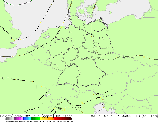 Height/Temp. 950 hPa UK-Global We 12.06.2024 00 UTC