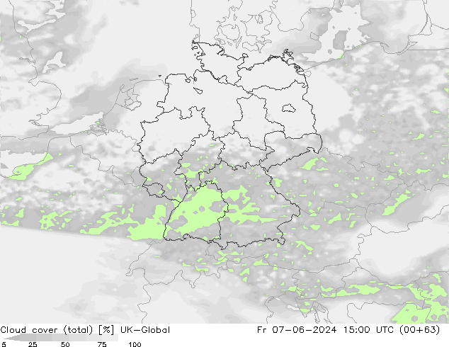 Cloud cover (total) UK-Global Fr 07.06.2024 15 UTC