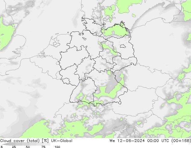 Bewolking (Totaal) UK-Global wo 12.06.2024 00 UTC