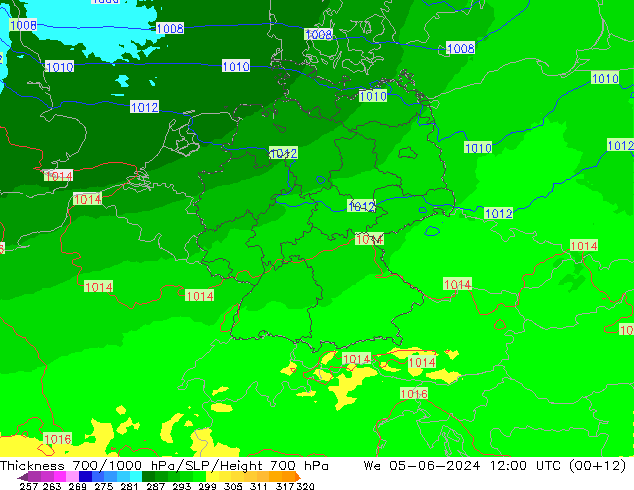 Thck 700-1000 hPa UK-Global Qua 05.06.2024 12 UTC