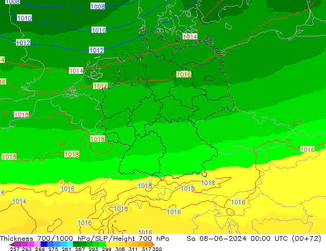 Thck 700-1000 hPa UK-Global Sa 08.06.2024 00 UTC